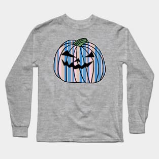 Light Blue Pink Stripes Halloween Horror Pumpkin Long Sleeve T-Shirt